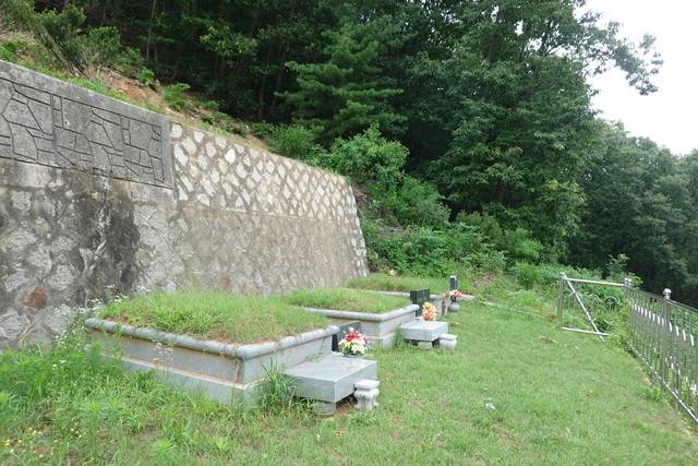 봉욱선영. 파주 신산리. (사진) 좌로부터 조부모, 부친, 족인 묘소.