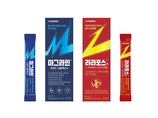 일동제약이 마그라민 리퀴드 더블액션(왼쪽부터)과 라라포스를 출시했다.(일동제약 제공)/뉴스1