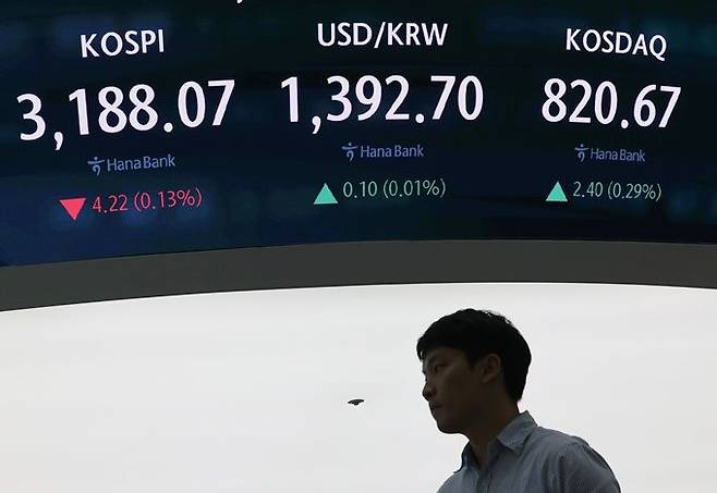 18일 서울 중구 하나은행 딜링룸 현황판에 코스피·코스닥 지수 등이 표시돼 있다. ⓒ뉴시스
