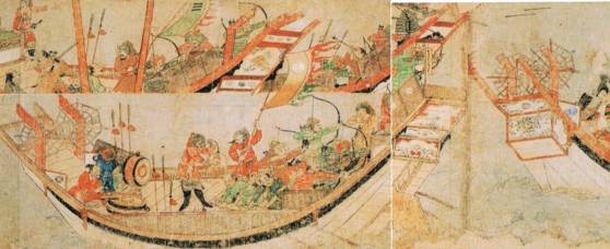 몽고가 일본을 침략하는 장면을 그린 일본 그림 ‘몽고습래회사(蒙古襲來繪詞)’의 부분. 이 전쟁에 고려는 전함과 1만여 명의 군사를 파견했다. [사진 이익주]