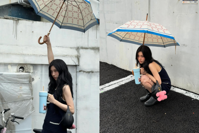 배우 수지가 우산을 쓴 채 거리를 걷고 있다. / 수지 인스타그램 캡처