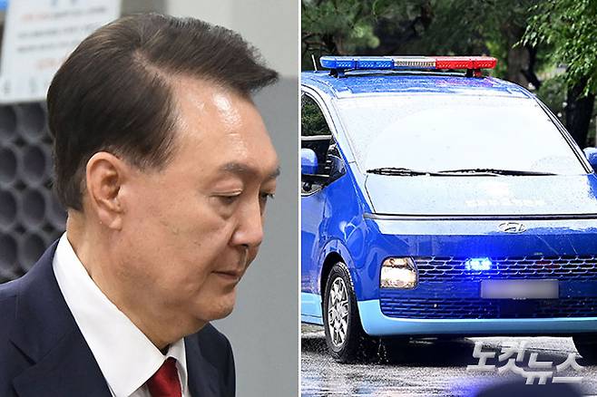 구속 수감된 윤석열 전 대통령이 탑승한 호송차가 18일 오전 서울 서초구 서울중앙지방법원으로 들어서고 있다. 윤 전 대통령은 서울중앙지법에서 열리는 구속적부심사에 직접 출석한다. 사진공동취재단