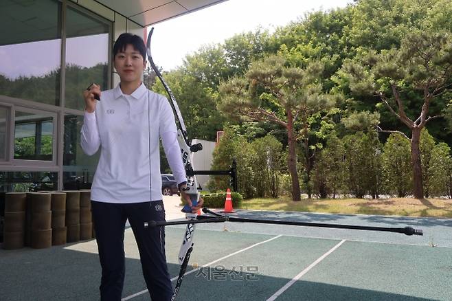 최근 진천국가대표선수촌에서 만난 안산이 대표팀 복귀 소감을 밝히는 모습. 서진솔 기자