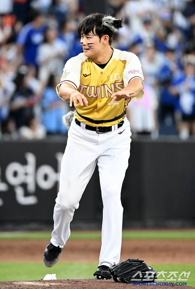 12일 대전 한화생명볼파크에서 열린 2025 KBO 올스타전, 김영우가 퍼포먼스를 선보이고 있다. 대전=허상욱 기자wook@sportschosun.com/2025.07.12/