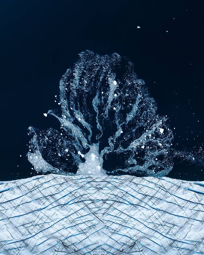 작품명 ‘얼음 나무(Tree Of Ice). 그린란드 동북부 국립공원에서 빙하가 녹아 바다 위로 무너져 내리면서 예상 밖의 나무 형태의 패턴이 나타났다. /탤러 스턴/2025국제항공사진가상