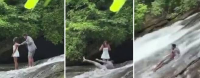 자메이카으 유명 관광지에서 한 남성이 연인에게 프러포즈를 하다가 미끄러져 폭포 아래로 굴러 떨어졌다./사진=프리프레스저널