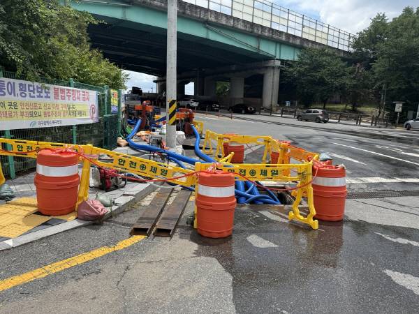 20일 오후 대구 북구 노곡동 배수펌프장 인근 모습. 이유경 기자
