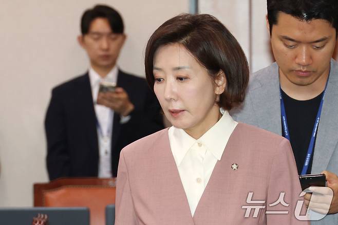 나경원 국민의힘 의원이 17일 오전 서울 여의도 국회 산업통상자원위원회 전체회의장에서 열린 김정관 산업통상자원부 장관 후보자 인사청문회에 참석하고 있다. 2025.7.17/뉴스1 ⓒ News1 이광호 기자
