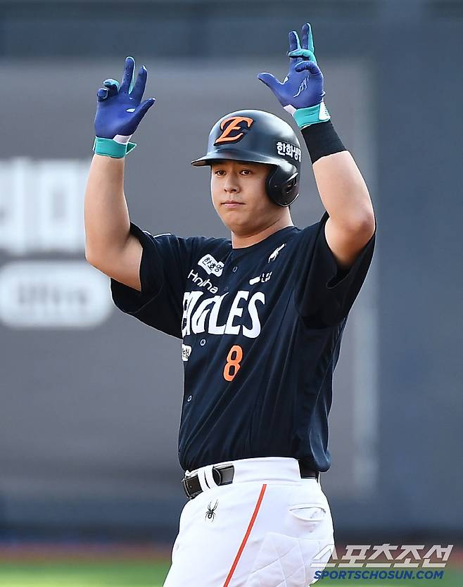 20일 수원 KT위즈파크에서 열린 한화-KT전. 1회초 1사 2, 3루 노시환이 2타점 적시타를 친 후 기뻐하고 있다. 수원=정재근 기자 cjg@sportschosun.com/2025.7.20/