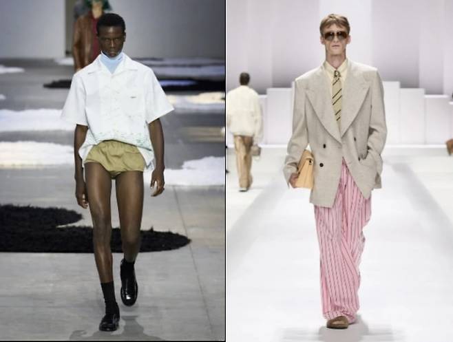 (왼쪽부터) 프라다의 2026 S/S 남성복 컬렉션과 돌체앤가바나의 파자마 룩 패션. 사진=SNS 캡처