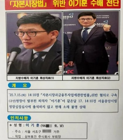 이기훈 삼부토건 부회장 겸 웰바이오텍 회장 수배 전단. 해양경찰청 제공