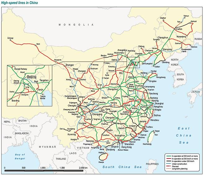 중국의 8종8횡 고속철도망/사진=국제철도연맹