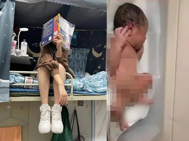 대학교 기숙사 침대에서 4.5㎏에 달하는 거대한 아기를 낳은 중국의 한 여대생이 화제다./ 사진=홍콩 사우스차이나모닝포스트 갈무리