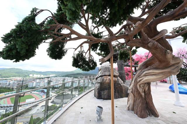 21일 창원 대상공원 빅트리 상층부에 설치된 인공나무 조형물. 전국 곳곳의 천연기념물 나무를 본 따 만든 것이다./전강용 기자/