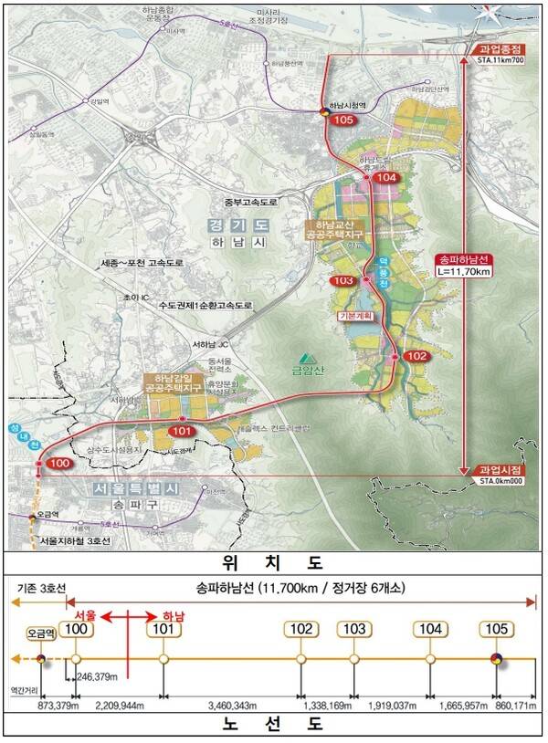 송파하남선(서울 3호선 연장) 광역철도 위치도 및 노선도 ⓒ국토교통부