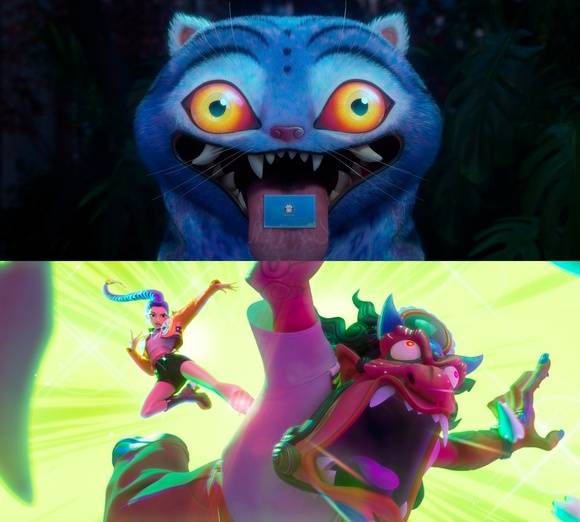 넷플릭스 애니메이션 영화 '케이팝 데몬 헌터스'에는 전통 민화 작호도에서 영감을 받은 호랑이 더피(상단) 캐릭터 등이 등장한다. /넷플릭스