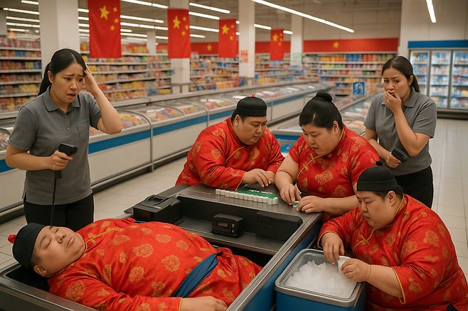 짱깨마트피서.png 中,민폐 피서 유행... 마트 냉동고에 들어가고 얼음까지 훔쳐가