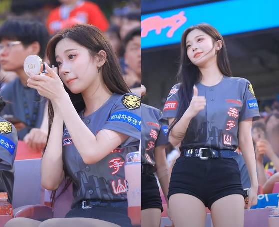 일명 '삐끼삐끼 춤'을 추는 치어리더 이주은. 사진 유튜브 채널 '내맘찍영' 캡처