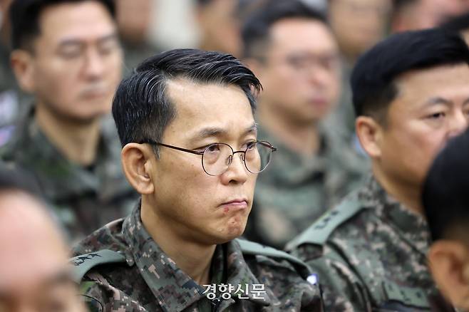 김용대 드론작전사령관이 지난 1월 14일 국회 국방위원회에서 열린 국회 내란 혐의 진상규명 국정조사특위에 참석해 의원들의 질의를 듣고 있다. 박민규 선임기자