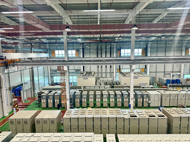 A power system panel assembly line is situated at LS Electric’s Bac Ninh plant, east of Hanoi, Vietnam, on July 14. (Byun Hye-jin/The Korea Herald)