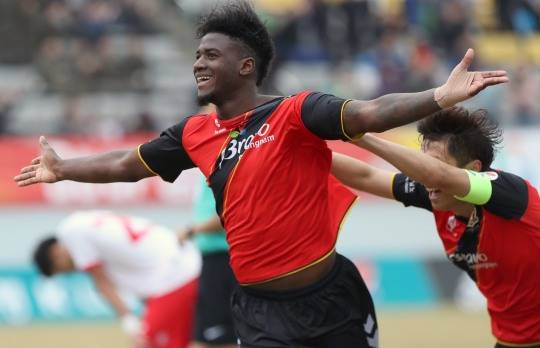 2018년 경남FC 시절 말컹의 골세리머니 장면. 사진[연합뉴스]