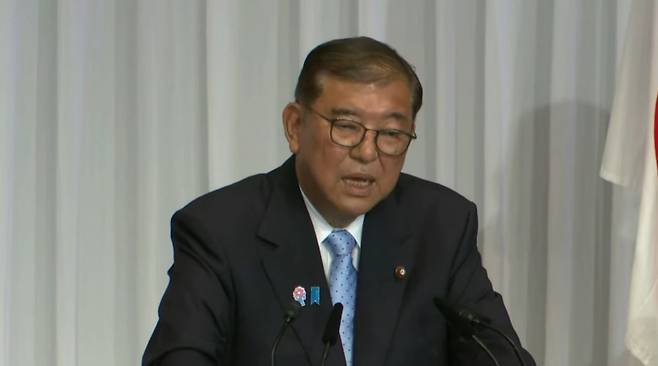 21일 일본 도쿄 자민당 본부에서 참의원 선거 패배 관련 기자회견을 하고 있는 이시바 시게루 총리. /사진=NHK 유튜브