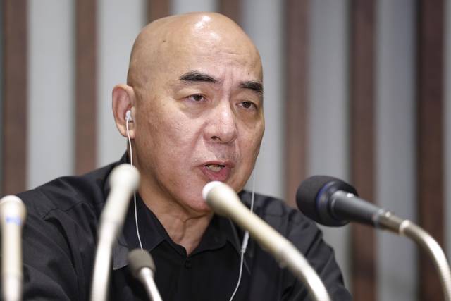 햐쿠타 나오키 일본 보수당 대표가 참의원(상원) 선거가 열린 20일 투표 종료 이후 기자회견을 하고 있다. 햐쿠타 대표는 비례대표로 당선됐다. 연합뉴스