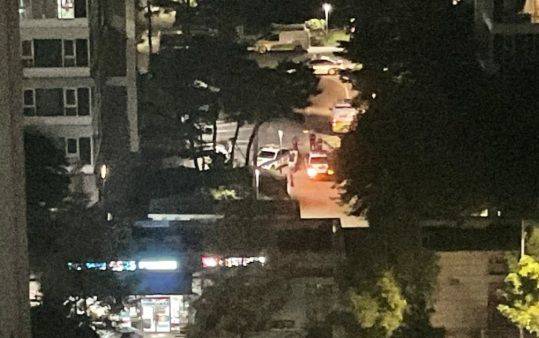 [인천=뉴시스] 총기 사고가 발생한 20일 오후 인천 연수구 송도국제도시의 한 아파트 모습. (사진=온라인커뮤니티 캡처) 2025.07.21. photo@newsis.com  *재판매 및 DB 금지