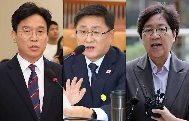 (왼쪽부터)김영훈 고용노동부 장관, 김성환 환경부 장관, 정은경 보건복지부 장관. 연합뉴스