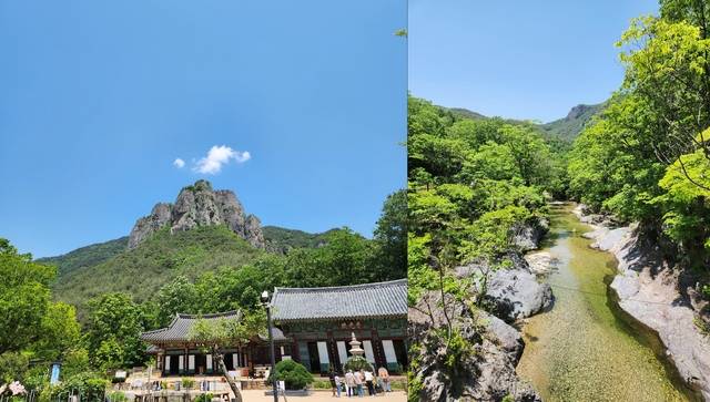 경북 청송군 주왕산(왼쪽) 국립공원과 주왕산 계곡의 모습. 국립공원공단