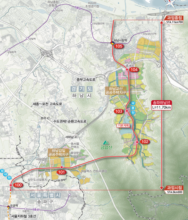 송파하남선(서울3호선 연장) 광역철도 노선도. 사진 제공=하남시