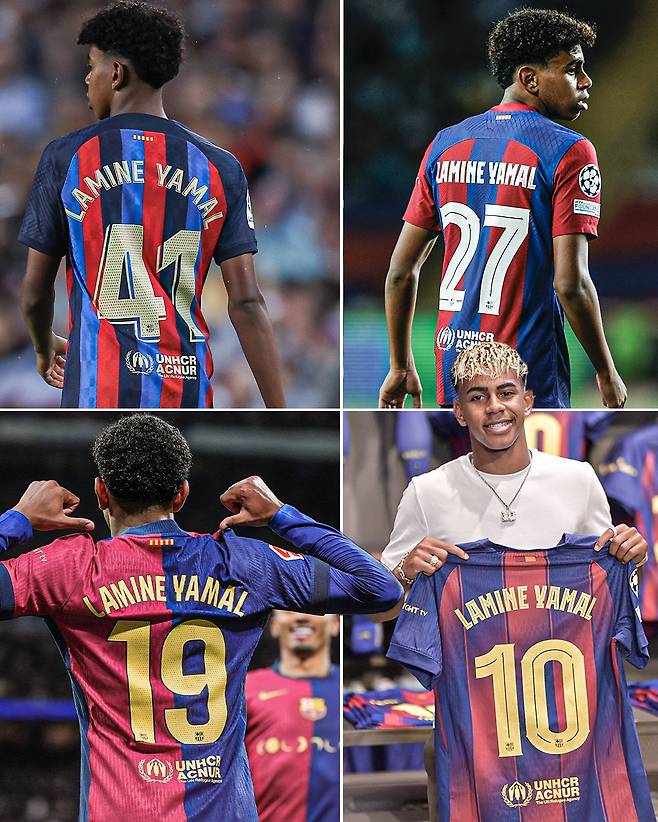 FC바르셀로나 라민 야말의 바르셀로나 데뷔 후 등번호 변경 과정. /사진=ESPN SNS 캡처