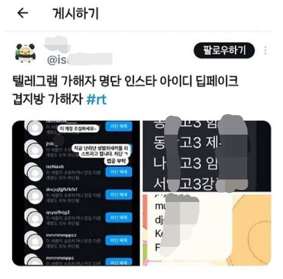 텔레그램 방에 함께 있던 사람들의 정보를 캡처해 소셜미디어에 올린 자료가 지난 1일 유명 게시판에 올라왔다. 〈출처 : 디시인사이드 캡처〉