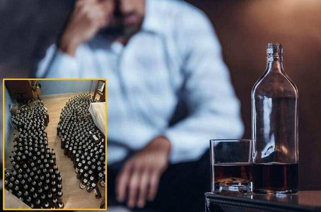 한 달 넘게 맥주만 마신 40대 태국 남성이 자택에서 숨지는 사건이 발생했다. 그의 침실에서는 100여 개의 빈 맥주병이 발견됐다. [배경사진=게티이미지뱅크/왼쪽 하단 사진=SNS]