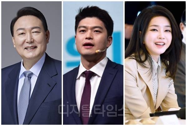 (왼쪽부터) 윤석열 전 대통령, 김용태 전 국민의힘 비상대책위원장, 김건희 여사. [디지털타임스 DB, 대통령실 제공]