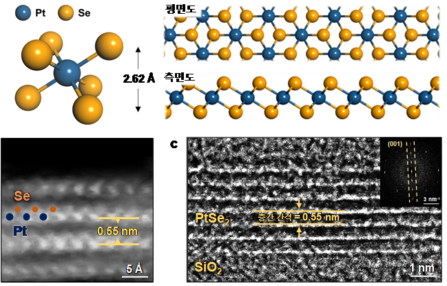 백금 셀레나이드 모식도와 전자현미경 이미지.[KAIST 제공]