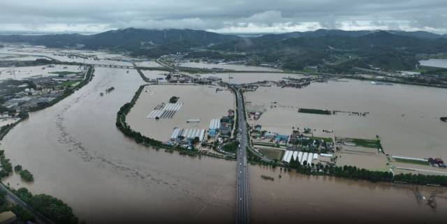 ▲드론으로 촬영한 피해 지역 ⓒ아산시