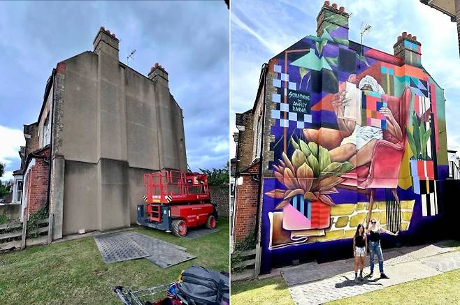 수건 두른 여성 벽화. 이 작품은 최근 그려졌다. 출처=소피 오들링 인스타그램