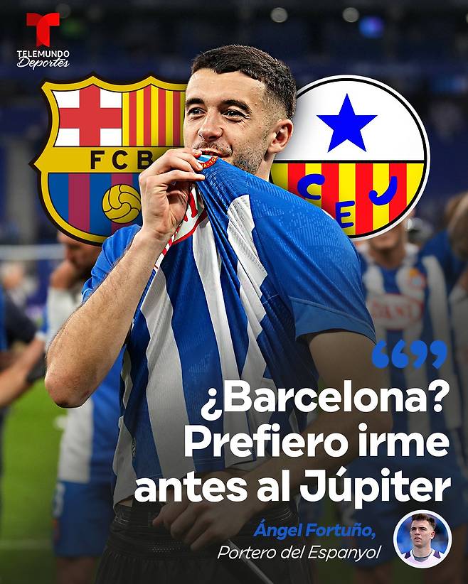 라이벌 구단인 바르셀로나 이적 대신 6부리그팀인 주피테르로 이적하겠다며 주안 가르시아를 비판하고 에스파뇰 구단에 대한 충성심을 드러낸 앙헬 포르투뇨. /사진=텔레문도 데포르테스 SNS 캡처