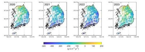 전국 산림 탄소흡수량 평가지도 [국립산림과학원 제공. 재판매 및 DB 금지]