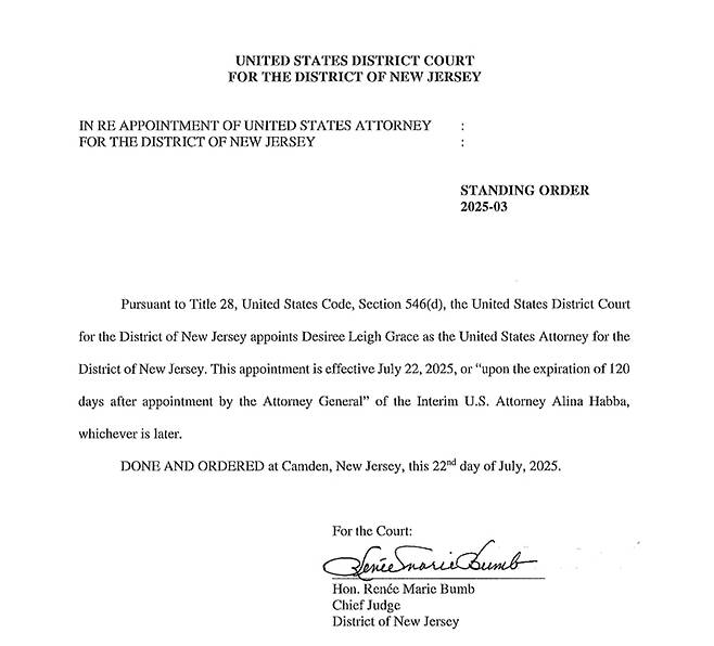 뉴저지 연방 법원이 22일 공개한 결정문./뉴저지 연방 법원