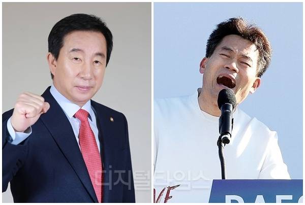 김성태(왼쪽) 전 국민의힘 의원과 한국사 강사 출신 유튜버 전한길씨. [디지털타임스 DB, 연합뉴스]