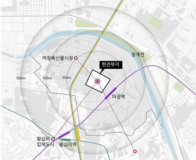 마장동 한전물류센터 부지 위치도 사진=BS그룹