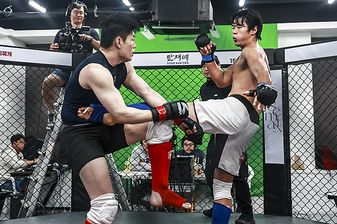 KMMA 챔피언 권지후가 강력한 미들킥을 날리고 있다. 사진=스탠다드앤드프로그레스 스포츠에이전시 제공