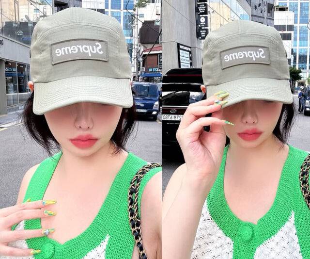 박봄이 새로 산 모자를 자랑하며 거리를 걷고 있다. / 박봄 소셜미디어