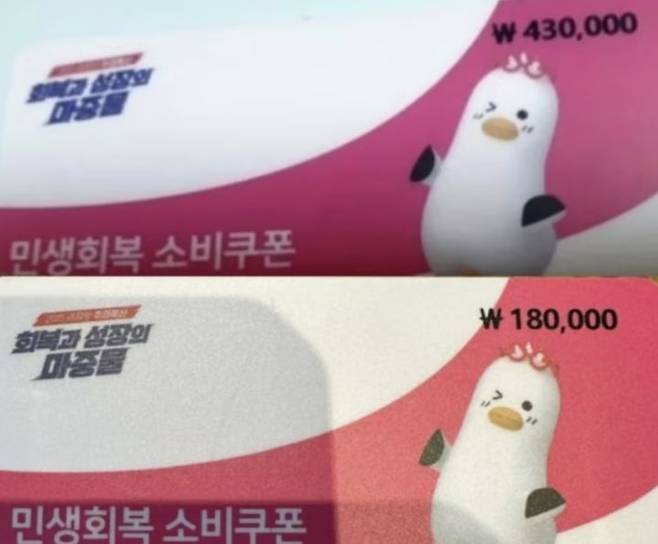 [서울=뉴시스] 일부 지자체가 발급하는 민생회복 소비쿠폰의 선불카드에 지급 금액이 인쇄돼 배포되면서 기초수급자 낙인 논란이 일고 있다. (사진 = 디시인사이드 캡처) 2025.07.23. *재판매 및 DB 금지
