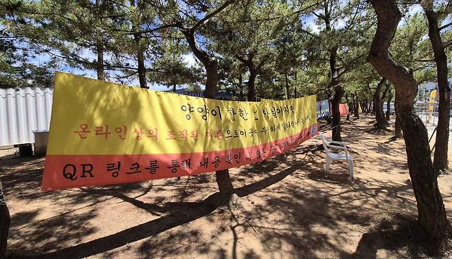 양양 인구해변 인근에 걸린 현수막 [촬영 류호준]