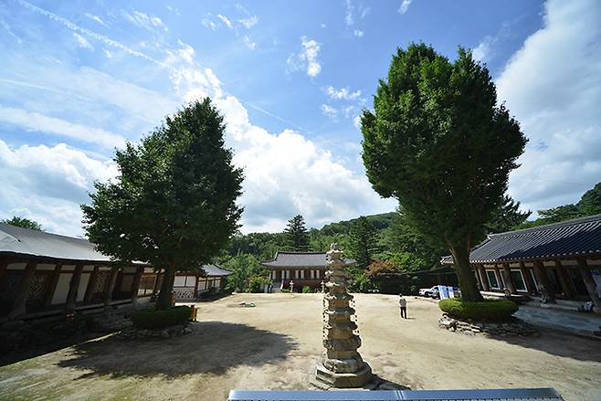 대웅전에서 바라본 묘적사 경내. 주수완