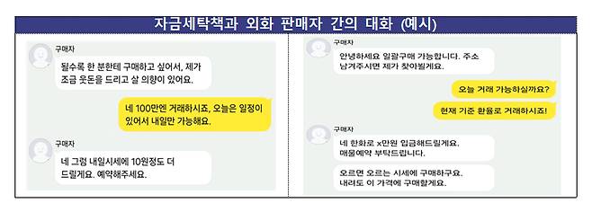 자금세탁책과 외화 판매자 간의 대화 (예시)