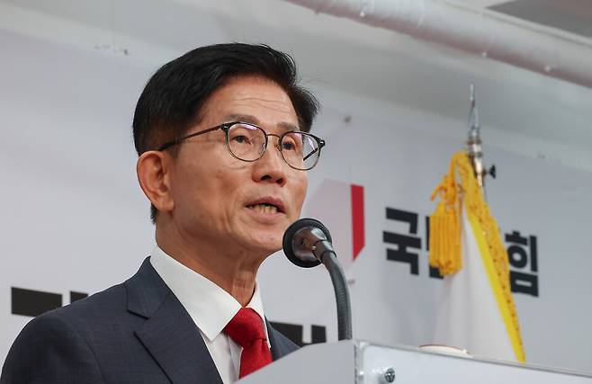 김문수 전 국민의힘 대선후보가 지난 20일 서울 여의도 당사에서 당 대표 출마선언을 하고 있다. ⓒ연합뉴스